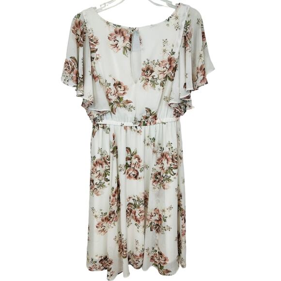 Torrid Ivory Floral Chiffon Skater Dress Flutter Sleeves - Picture 5 of 15